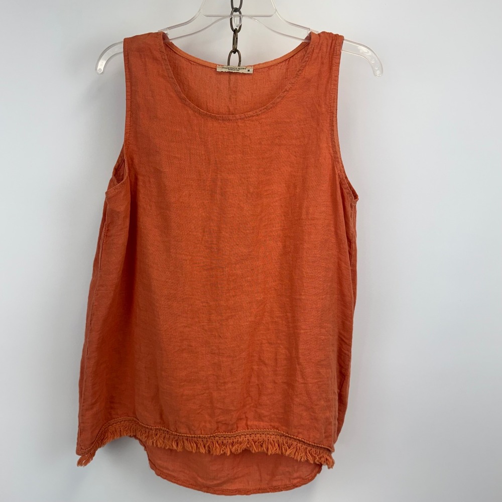 Francesca‎ Bettini Tank Top Women M Orange Linen Sleeveless Made In Italy